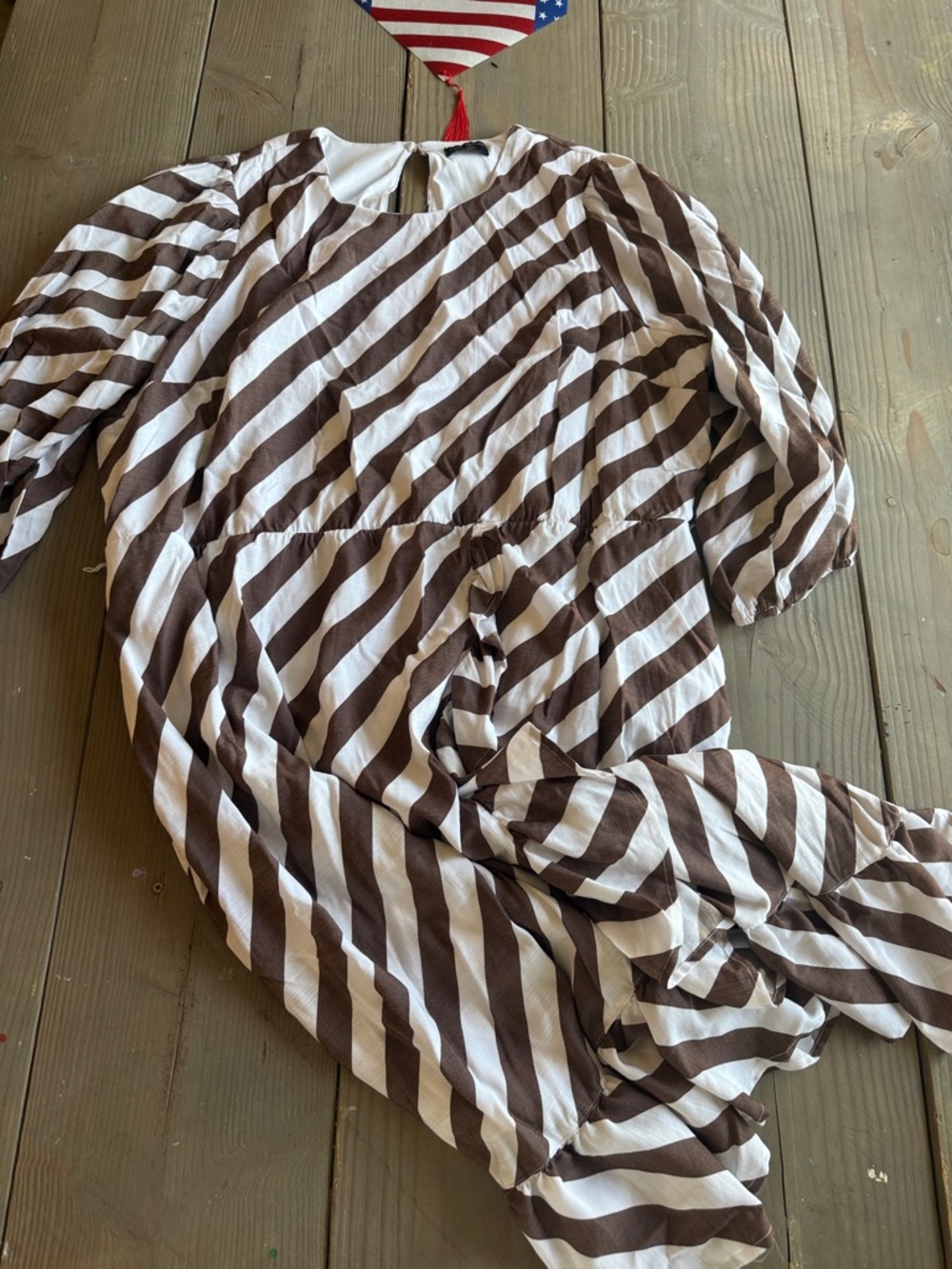 Lane Bryant Brown and White Striped Maxi Dress